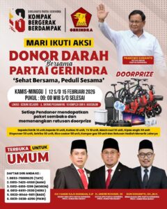 Gerindra Sumbar Targetkan Rekor MURI Donor Darah Massal 10.000 Kantong